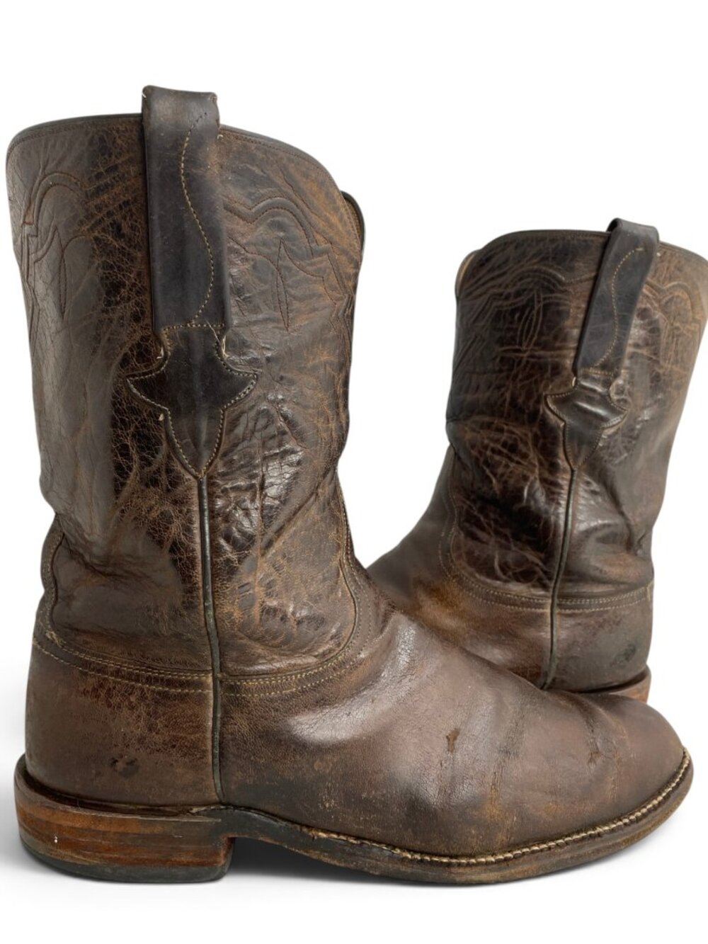 Vintage Lucchese Classics Western Cowboy Boots Brown Leather Men's 10.5 EE Wide